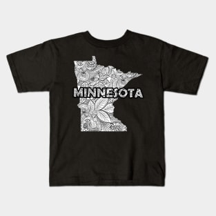 Mandala art map of Minnesota with text in white Kids T-Shirt